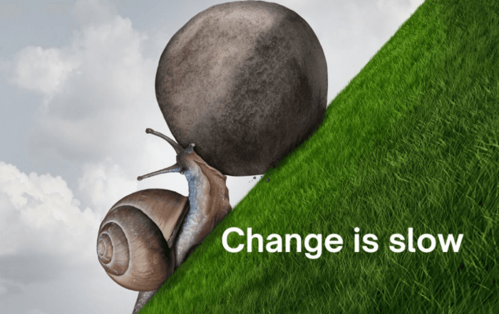 A snail struggling to push a boulder uphill, representing the frustration of trying to create lasting change in a relationship when old habits keep resurfacing